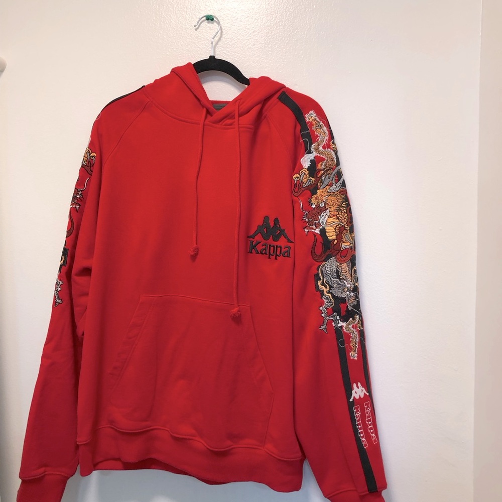 Hoodie, size xxl, red, dragon on sleeves, never worn